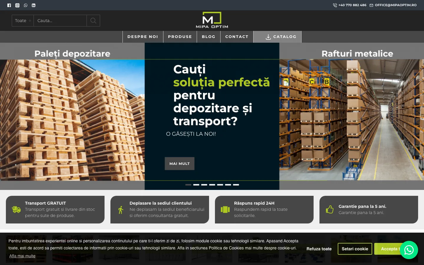 Mipa Optim: Site catalog pentru mobilier de birou și rafturi de depozitare