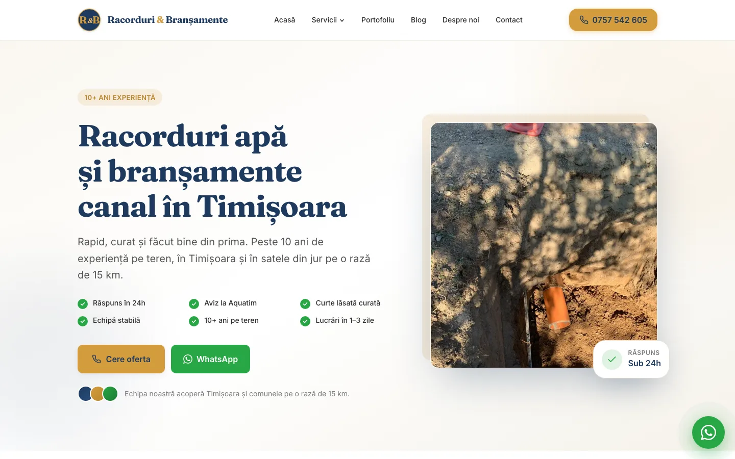 Racorduri & Branșamente: Site local pentru o echipă de instalatori, cu Google Business Profile și plan de marketing